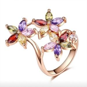 Flower crystal rose gold plated Farah Jewelry ring